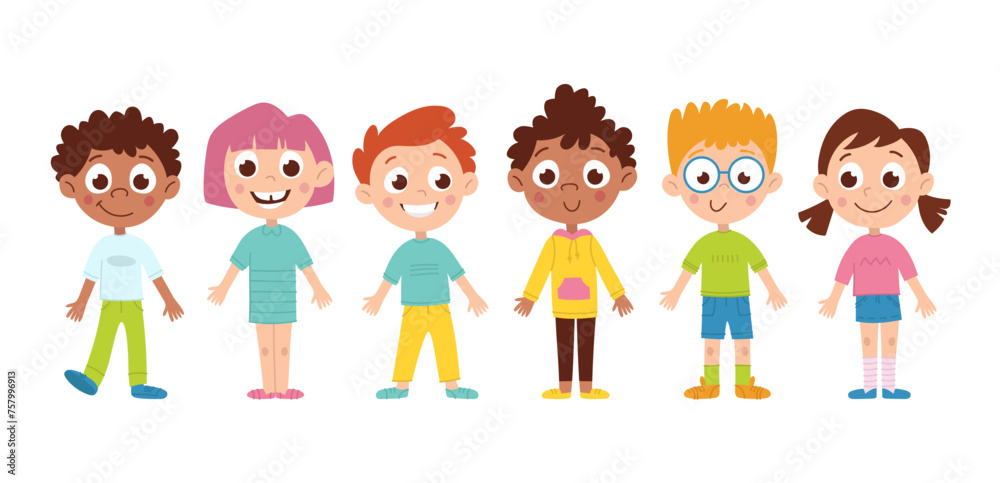 Set of international children characters. Boys and girls. Vector flat cartoon illustration Set of international children characters. Boys and girls. Vector flat cartoon illustration