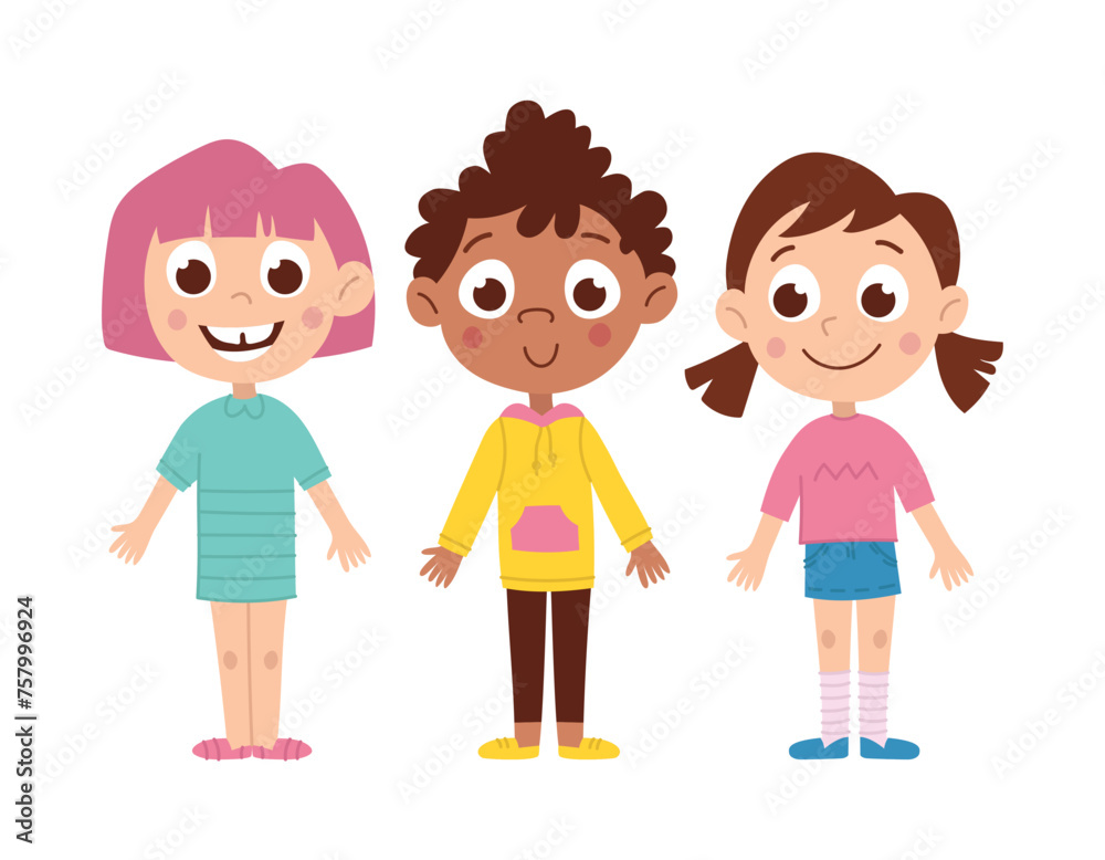 Girls characters. International children. Vector flat cartoon illustration