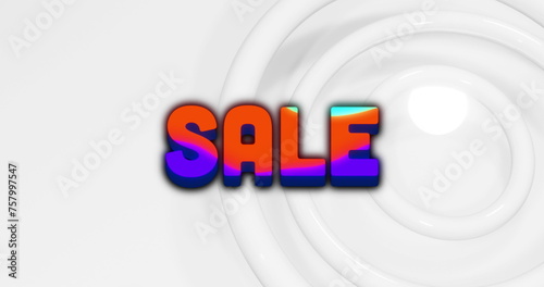 Image of sale over colorful stains and white background with circles