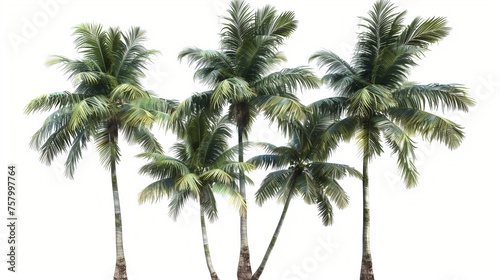 A group of coconut trees, white background, isolated image, ultradetailed, photorealistic, high resolution photography