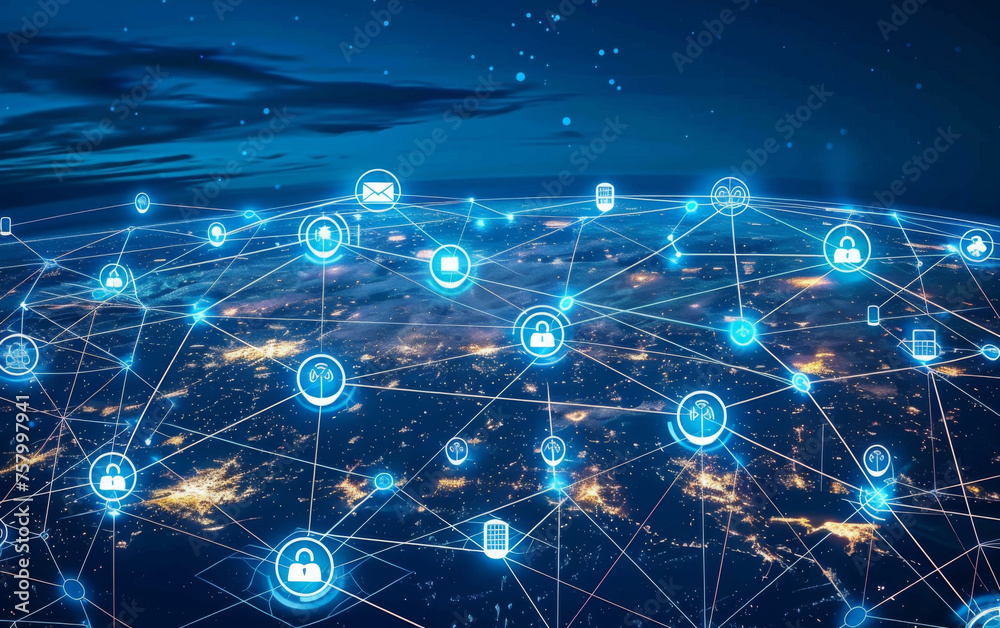 Obraz premium Global business internet network connection iot internet of things business intelligence concept