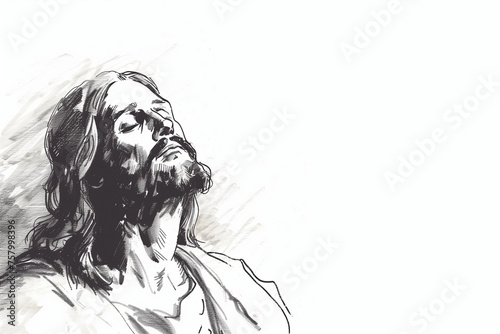 A sketch of Jesus Christ  Praying on a white background