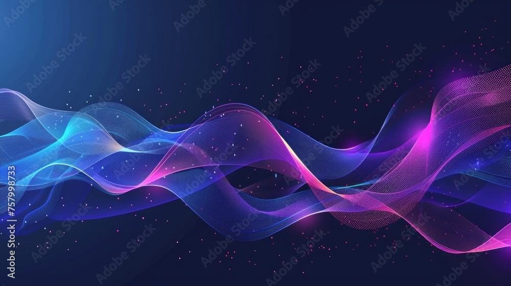 Futuristic abstract banner with vibrant wavy shapes in blue and purple, evoking a retro wave feel on a sleek background. Futuristic abstract banner with vibrant wavy shapes in blue and purple, evoking a retro wave feel on a sleek background.