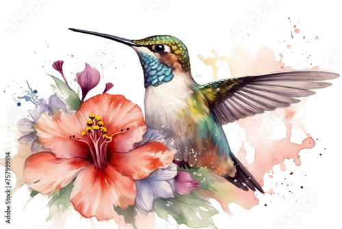 Hummingbird Watercolor Flowers Illustration Sweet