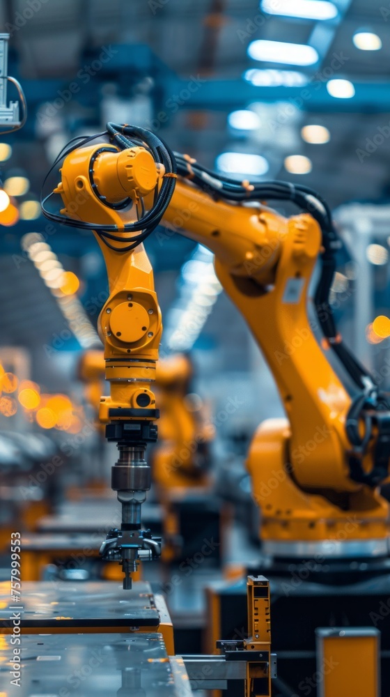 Robotic arms in automotive factory. Robotic arms in automotive factory.
