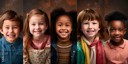 a group of children of primary school age of different nationalities. multicultural friendship, international education 