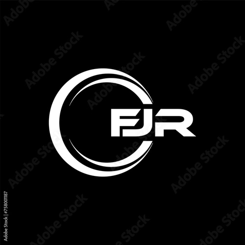 FJR letter logo design with black background in illustrator, cube logo, vector logo, modern alphabet font overlap style. calligraphy designs for logo, Poster, Invitation, etc. photo