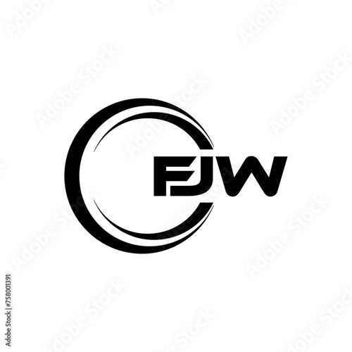 FJW letter logo design with white background in illustrator, cube logo, vector logo, modern alphabet font overlap style. calligraphy designs for logo, Poster, Invitation, etc. photo