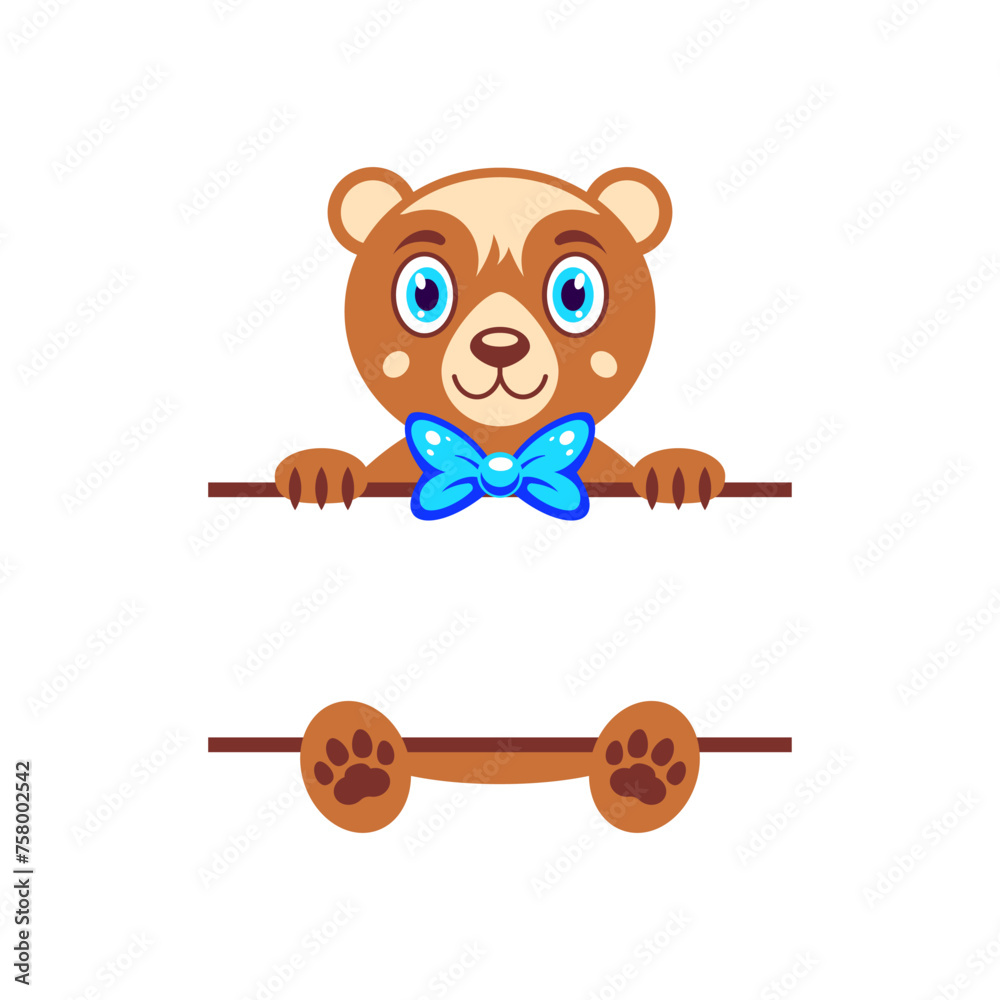 Boy bear with empty frame. Vector drawing. Cartoon illustration. Boy bear with empty frame. Vector drawing. Cartoon illustration.