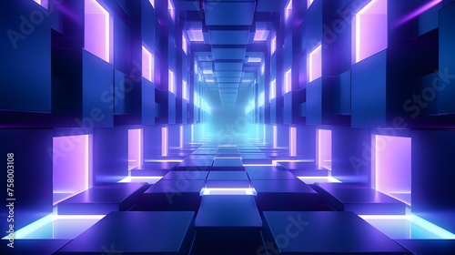 3d rendering of purple and blue abstract geometric background. Scene for advertising, technology, showcase, banner, game, sport, cosmetic, business, metaverse. Sci-Fi Illustration. Product display