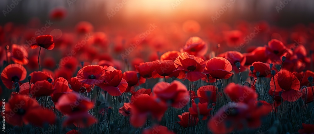 Field of red poppy