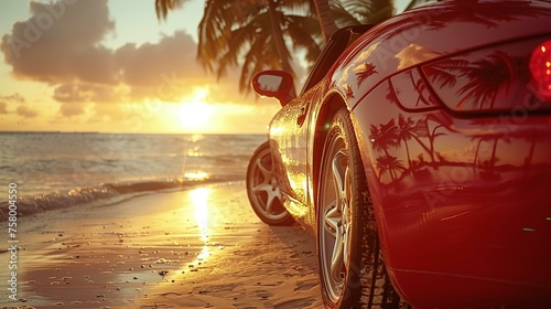 Sports Car by the Beach at Sunset