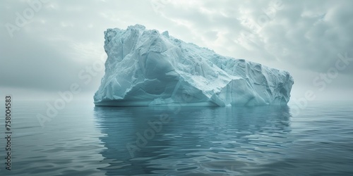 An iceberg melting, highlighting the urgency of climate action, set against a minimalist pastel oceanic background. © Kanisorn