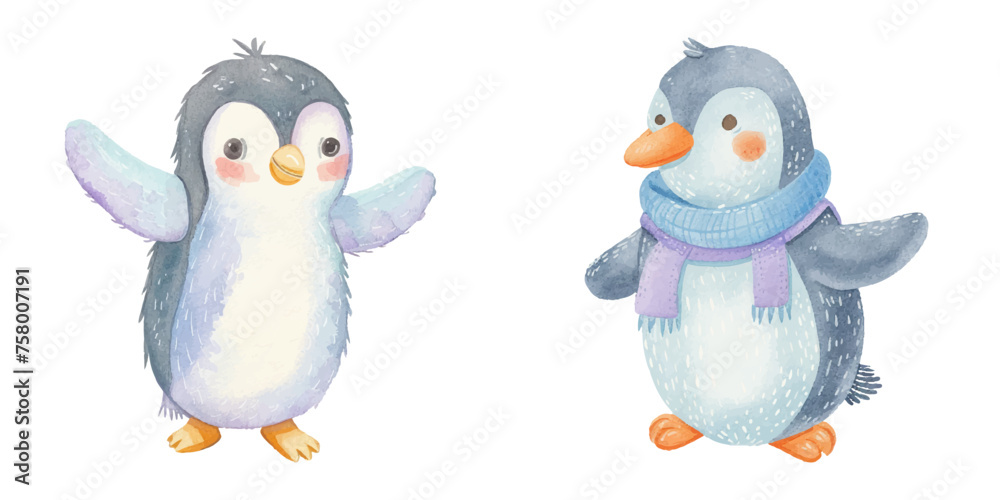  cute penguin watercolour vector illustration 