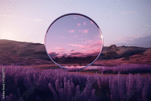 a circular object in a field of lavender