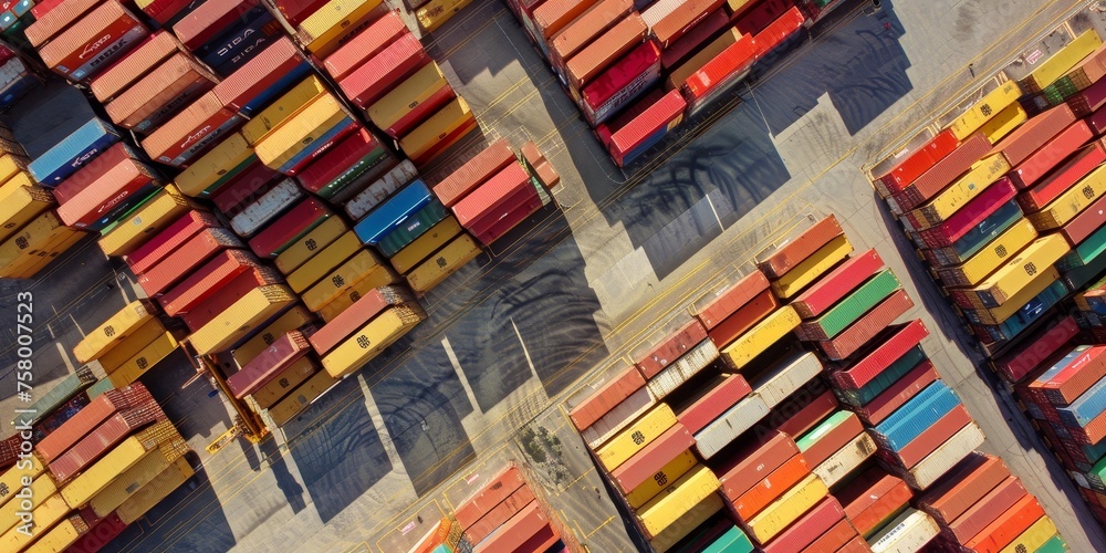 Obraz premium A large number of containers are stacked in a warehouse