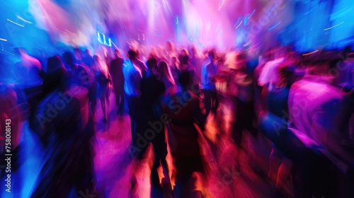 Blurred background  happy student people dancing in disco club. Nightlife concept.