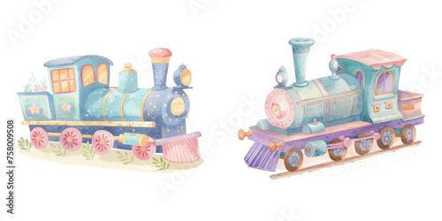 cute train watercolour vector illustration