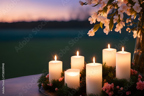 flowering tree with white candles 