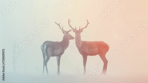 Silhouette of male and female deer on a light pastel gradient, symbolizing partnership in nature.