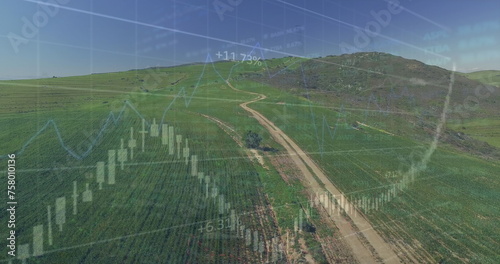 Image of financial data processing over hills