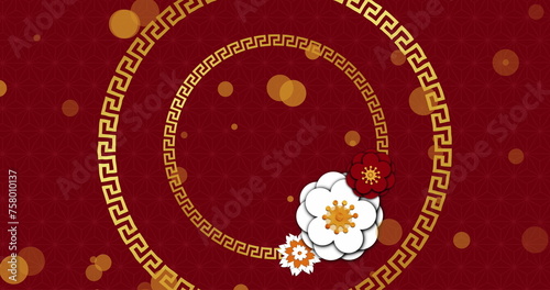 Image of chinese pattern and decoration on red background