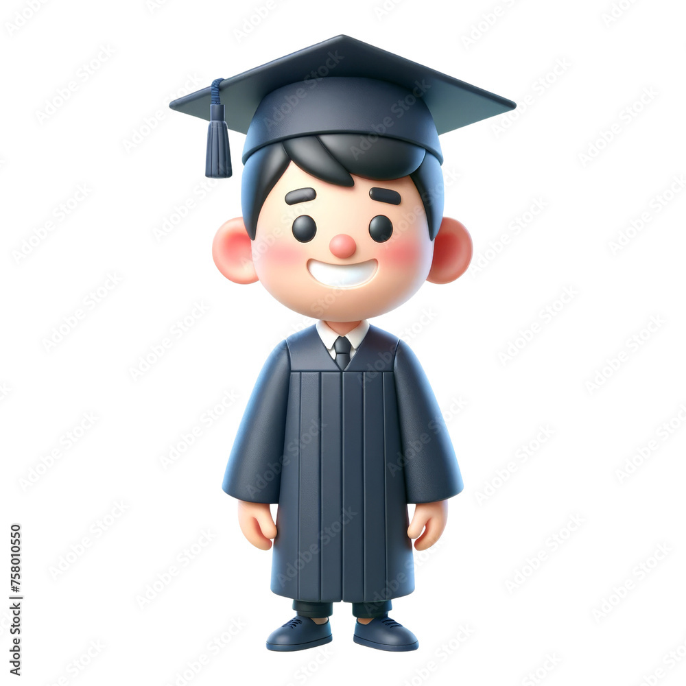 3d illustration of a smiling man in graduation cap and gown. 3d illustration of a smiling man in graduation cap and gown.