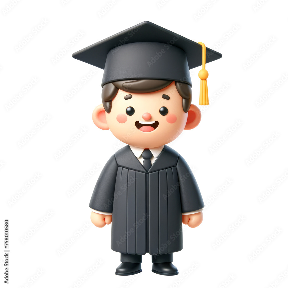 3d illustration of a smiling man in graduation cap and gown. 3d illustration of a smiling man in graduation cap and gown.