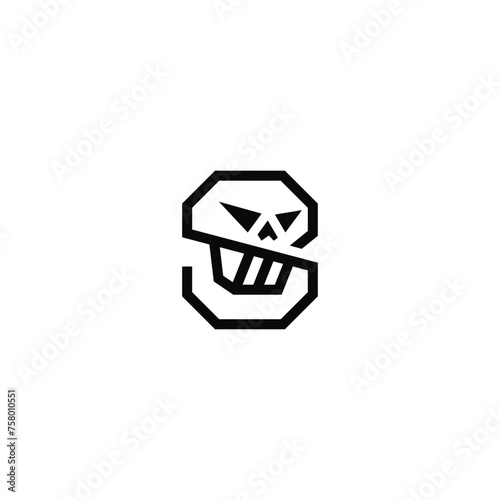 Skull S letter logo design concept.