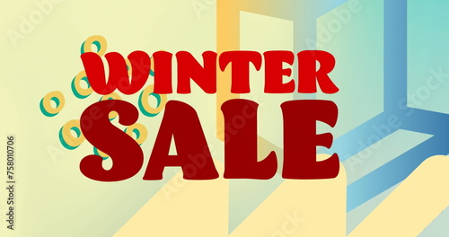 Image of winter sale text banner over abstract colorful shapes against gradient background