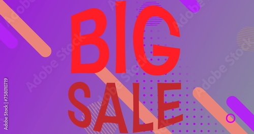 Image of big sale text banner over abstract shapes against purple gradient background