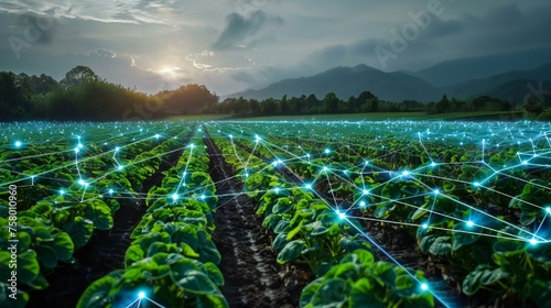 sustainable farming using biotechnological innovations, with bioengineered plants for higher yield and resilience