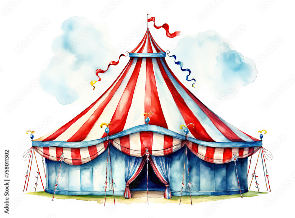 Watercolor Circus Tent isolated on White Background Watercolor Circus Tent isolated on White Background