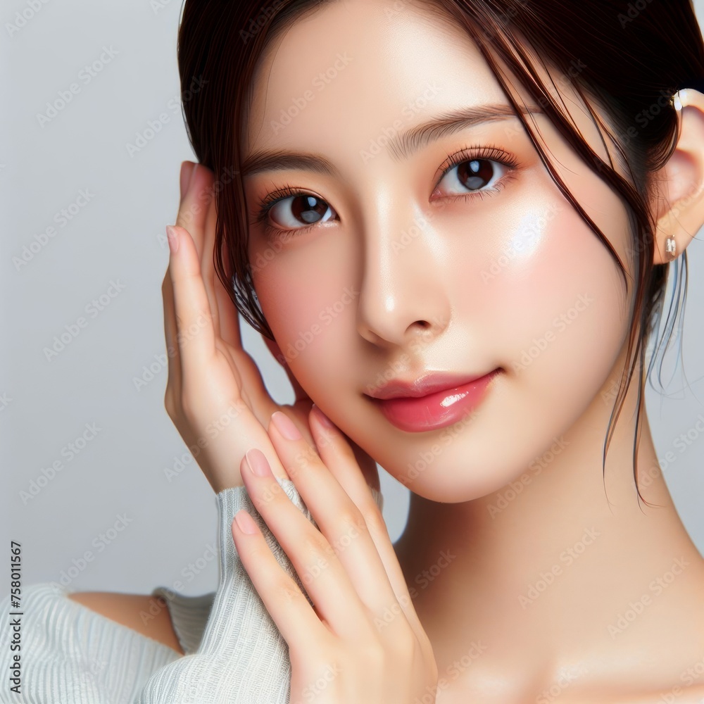 Beautiful Young Asian Woman with Clean Fresh Skin. Face care, Facial treatment, charming beauty and healthy skin and cosmetic concept, woman beauty skin isolated on background Beautiful Young Asian Woman with Clean Fresh Skin. Face care, Facial treatment, charming beauty and healthy skin and cosmetic concept, woman beauty skin isolated on background