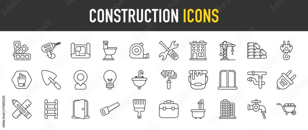 Construction outline icon set. Vector icons illustration collection Construction outline icon set. Vector icons illustration collection