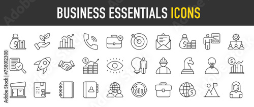 Business Essentials outline icon set. Vector icons illustration collection