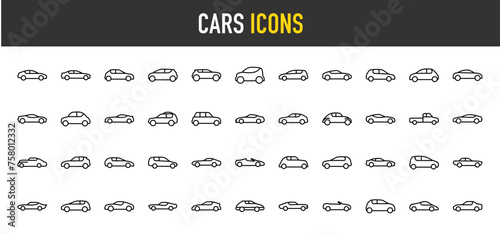 Cars outline icon set. Vector icons illustration collection