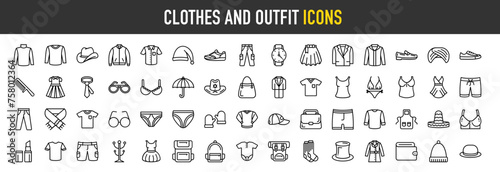 Clothes And Outfit outline icon set. Vector icons illustration collection