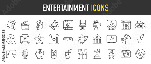 Entertainment outline icon set. Vector icons illustration collection