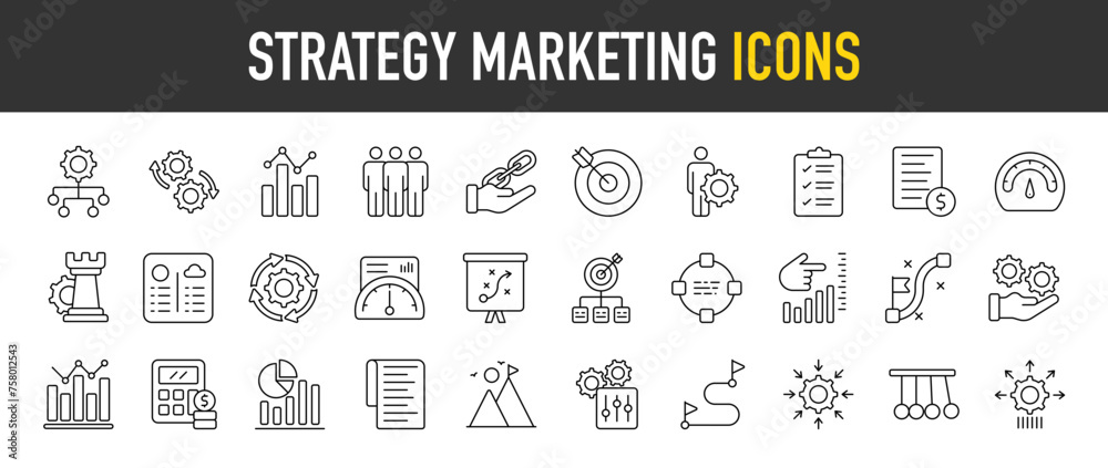 Strategy Marketing  outline icon set. Vector icons illustration collection.