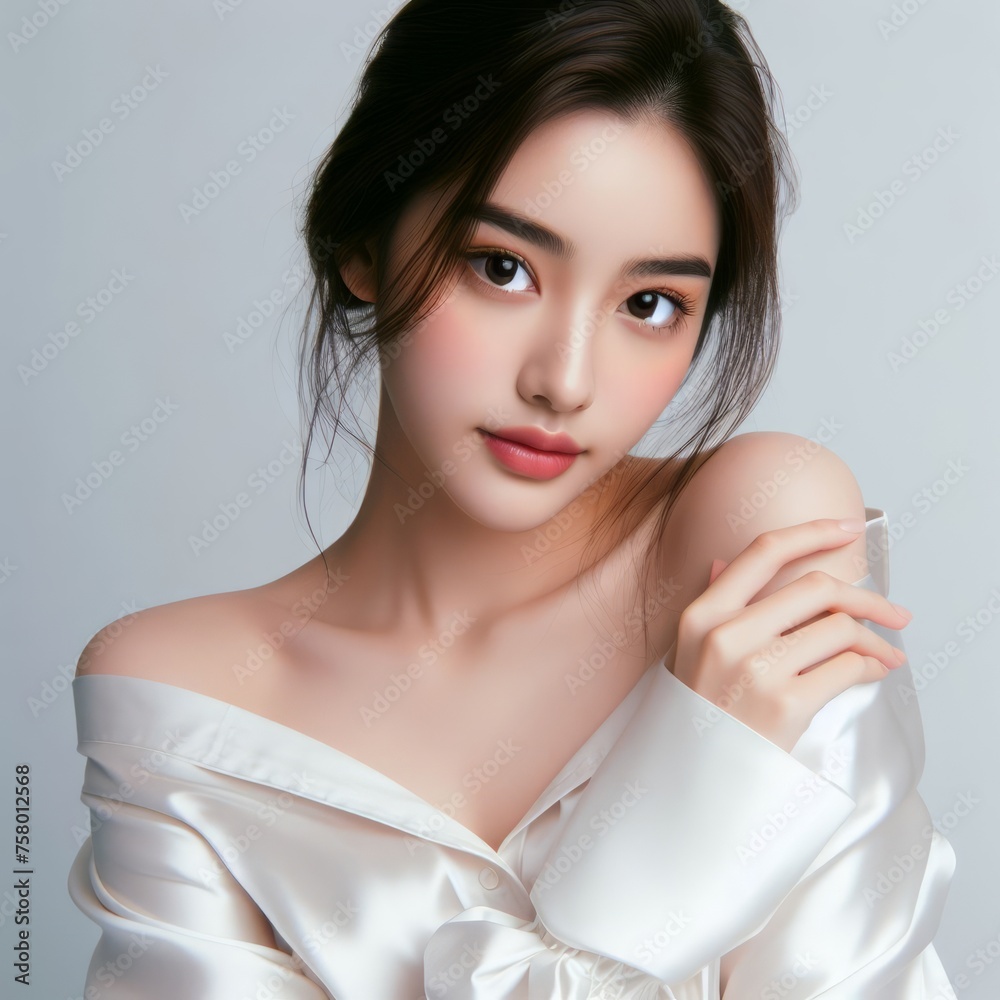 Beautiful Young Asian Woman with Clean Fresh Skin. Face care, Facial treatment, charming beauty and healthy skin and cosmetic concept, woman beauty skin isolated on background