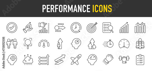 Performance outline icon set. Vector icons illustration collection.