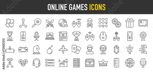 Online Games outline icon set. Vector icons illustration collection.