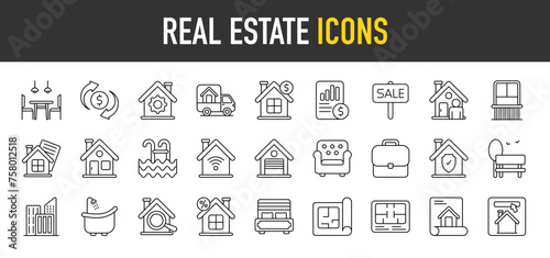 Real Estate outline icon set. Vector icons illustration collection.