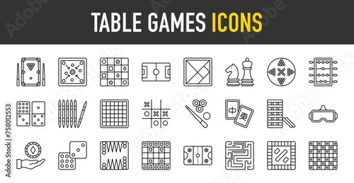 Table Games outline icon set. Vector icons illustration collection.