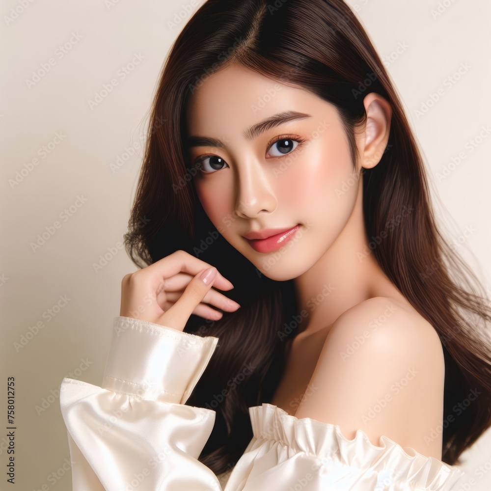 Beautiful Young Asian Woman with Clean Fresh Skin. Face care, Facial treatment, charming beauty and healthy skin and cosmetic concept, woman beauty skin isolated on background Beautiful Young Asian Woman with Clean Fresh Skin. Face care, Facial treatment, charming beauty and healthy skin and cosmetic concept, woman beauty skin isolated on background