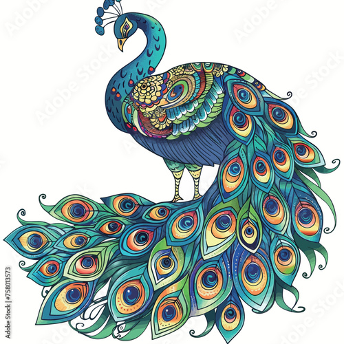 a drawing of a peacock with peacock feathers and a peacock with peacock feathers. photo