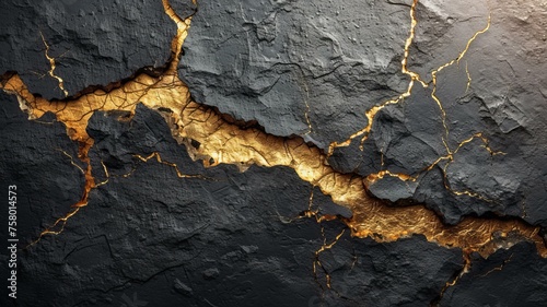 black background with golden cracks, AI Generative