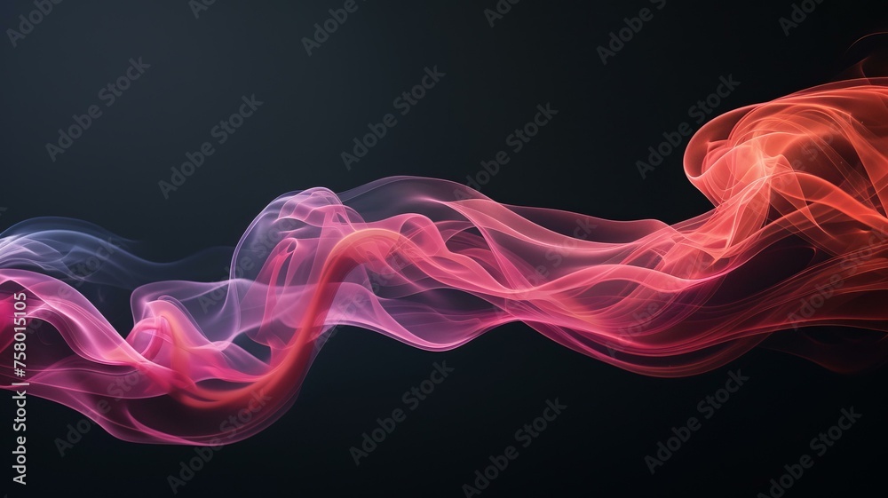 Silky tendrils of red smoke floating weightlessly on a jet black infinity. ultra realistic photo, minimalistic, AI Generative - obrazy, fototapety, plakaty 