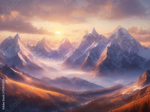 "Panoramic Splendor: Twilight Majesty of Mountain Vistas"